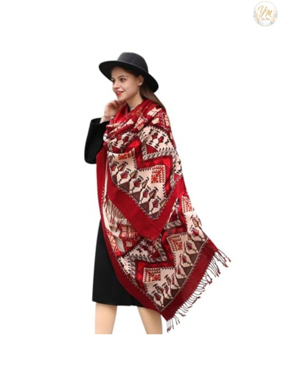 100% Merino Wool Oversized Pashmina Shawl Wrap with Tassels
